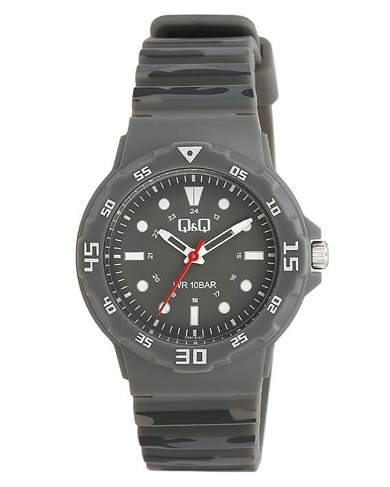 Q&Q V07A-013VY Kamuflaj Silikon 10 Atm Su Geçirmez Çocuk Kol Saati