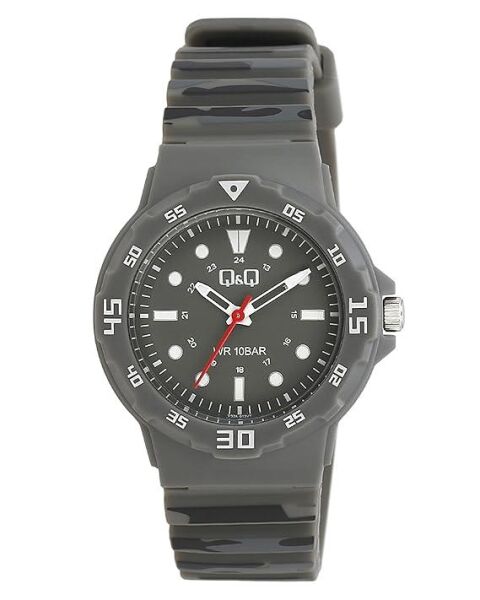 Q&Q V07A-013VY Kamuflaj Silikon 10 Atm Su Geçirmez Çocuk Kol Saati