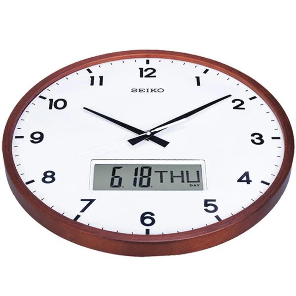 Seiko QXL008B Ahşap Akçaağaç Kasa Kahverengi Renkli 36 cm Çaplı Dijital Takvimli Sessiz Saniye Mekanizmalı Duvar Saati