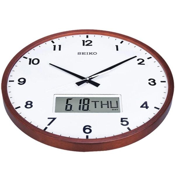 Seiko QXL008B Ahşap Akçaağaç Kasa Kahverengi Renkli 36 cm Çaplı Dijital Takvimli Sessiz Saniye Mekanizmalı Duvar Saati