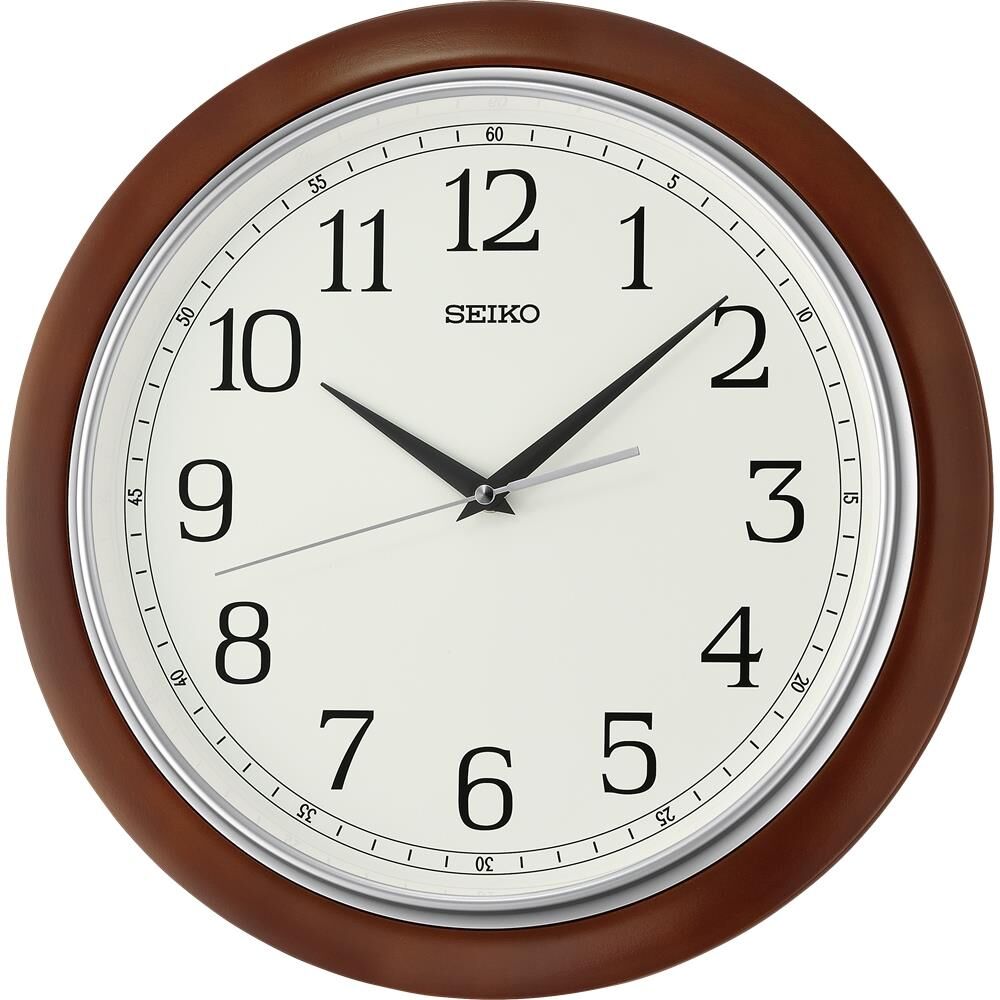 Seiko QXA813B Ahşap (MDF) Kasa Kahverengi Renkli 39 cm Çaplı Modern Sessiz Saniye Mekanizmalı Duvar Saati