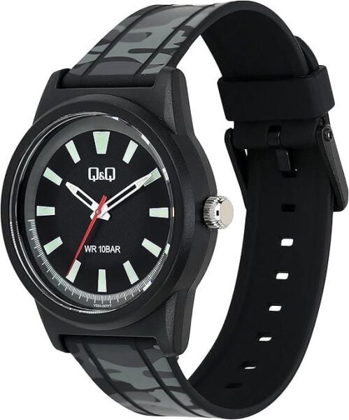 Q&Q V35A-001VY Kamuflaj Silikon 10 Atm Su Geçirmez Çocuk Kol Saati