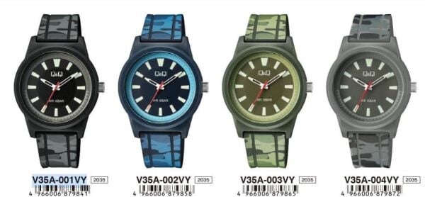 Q&Q V35A-002VY Kamuflaj Silikon 10 Atm Su Geçirmez Çocuk Kol Saati