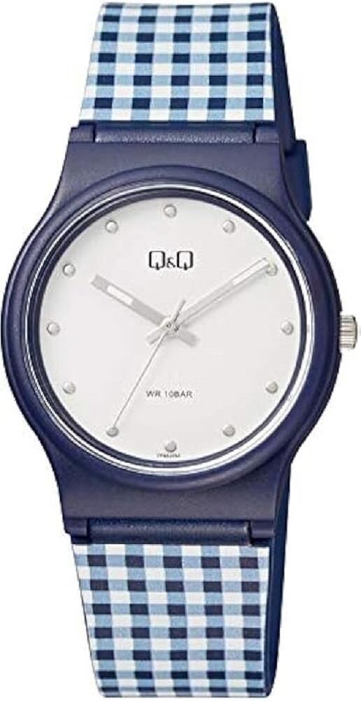 Q&Q VP46J054Y Ekose Tarz Silikon 10 Atm Su Geçirmez Çocuk Kol Saati