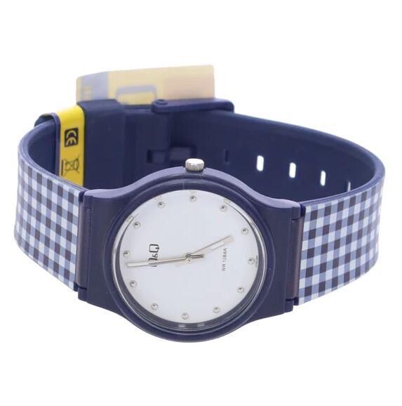 Q&Q VP46J054Y Ekose Tarz Silikon 10 Atm Su Geçirmez Çocuk Kol Saati