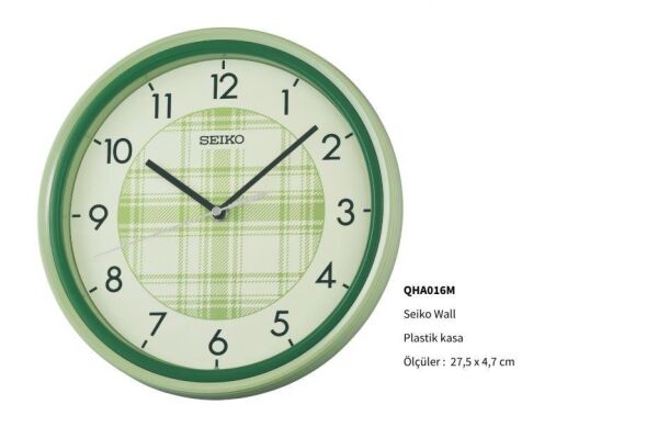 Seiko QHA016M Plastik Kasa Yeşil Renkli 27.5 cm Çaplı Quartz Mekanizmalı Duvar Saati