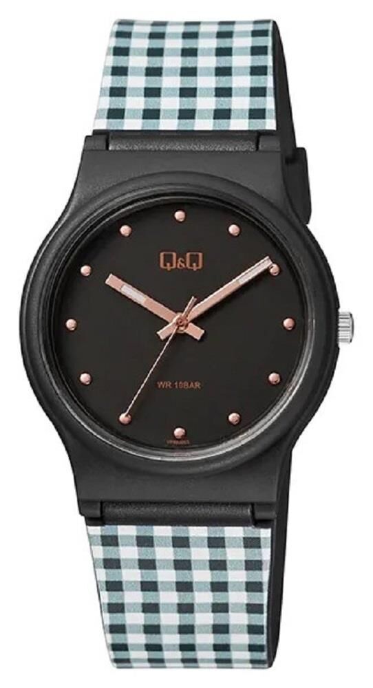 Q&Q VP46J055Y Ekose Tarz Silikon 10 Atm Su Geçirmez Çocuk Kol Saati