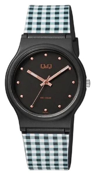 Q&Q VP46J055Y Ekose Tarz Silikon 10 Atm Su Geçirmez Çocuk Kol Saati