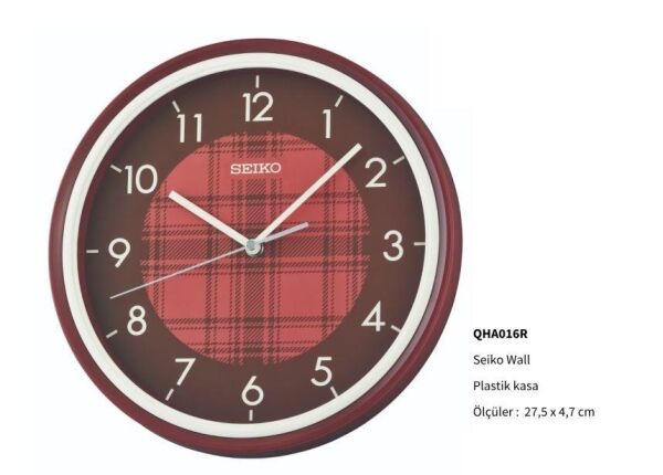 Seiko QHA016R Plastik Kasa Bordo Renkli 27.5 cm Çaplı Quartz Mekanizmalı Duvar Saati