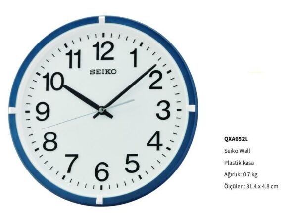 Seiko QXA652L Plastik Kasa Lacivert Renkli 31.4 cm Çaplı Modern Dekoratif Quartz Saniye Mekanizmalı Duvar Saati