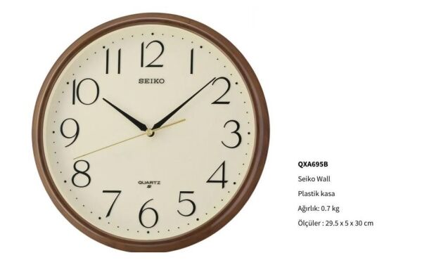 Seiko QXA695B Plastik Kasa Kahverengi Renkli 29.5 cm Çaplı Quartz Mekanizmalı Duvar Saati