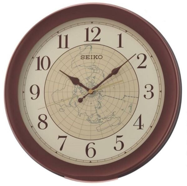 Seiko QXA709B Kahverengi Plastik Kasa Dünya Haritası Duvar Saati