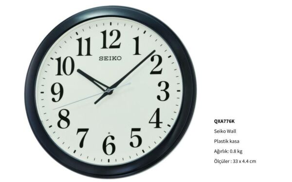 Seiko QXA756K Plastik Kasa Siyah Renkli 33 cm Çaplı Quartz Mekanizmalı Duvar Saati