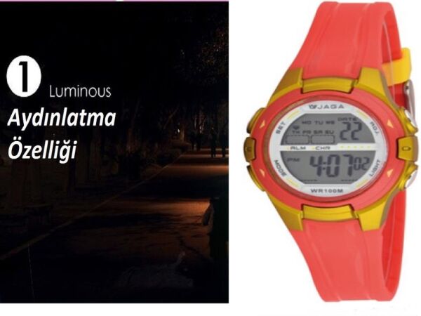 JAGA M1140-0GKG 7-12 Yaş Alarm Kronometre Aydınlatmalı Çocuk Kol Saati