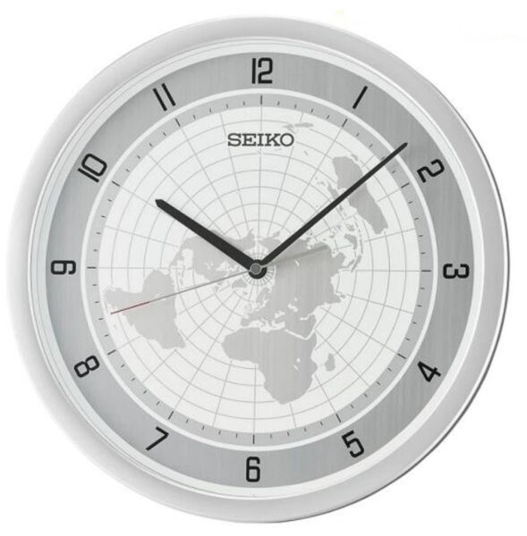 Seiko QXA814A Plastik Kasa Metalik Renkli 36.1 cm Çaplı Dünya Haritası Kadranlı Modern Sessiz Saniye Mekanizmalı Duvar Saati