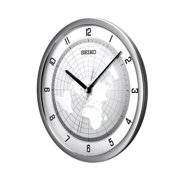 Seiko QXA814A Plastik Kasa Metalik Renkli 36.1 cm Çaplı Dünya Haritası Kadranlı Modern Sessiz Saniye Mekanizmalı Duvar Saati