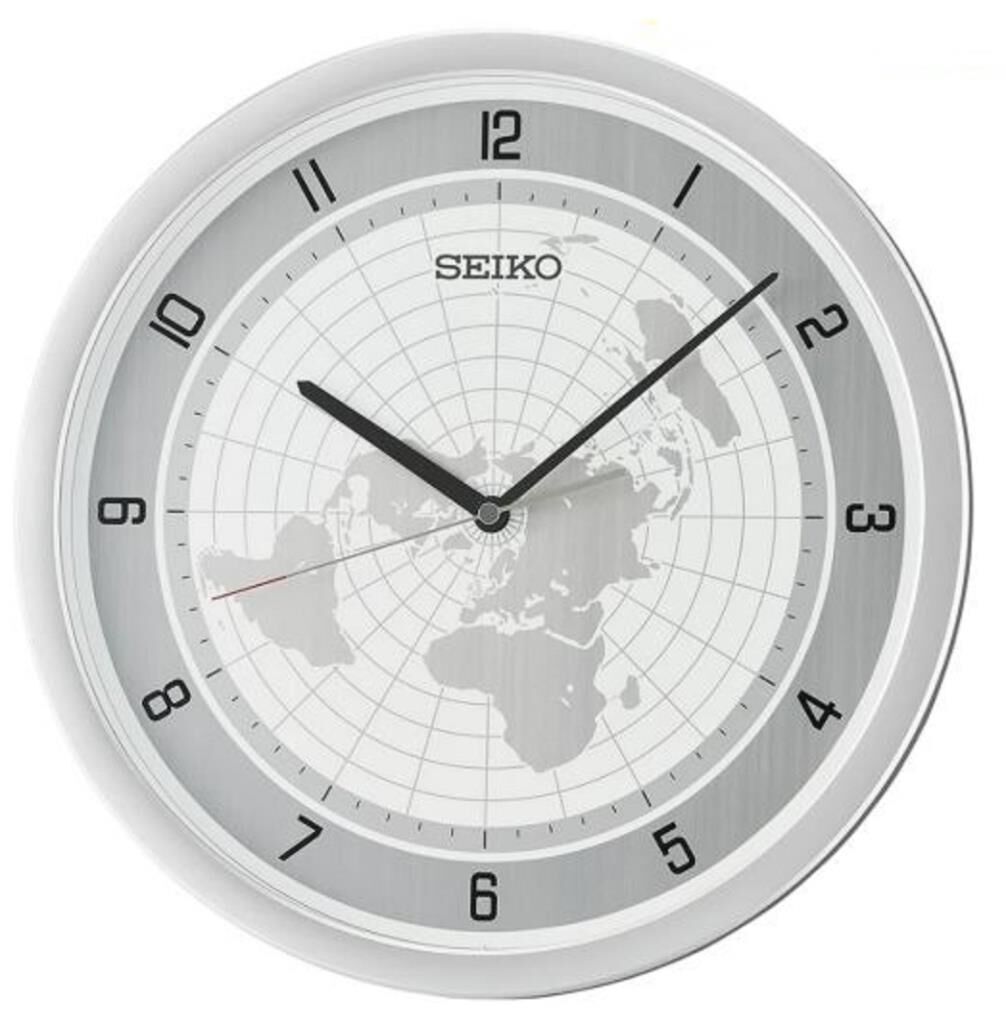 Seiko QXA814A Plastik Kasa Metalik Renkli 36.1 cm Çaplı Dünya Haritası Kadranlı Modern Sessiz Saniye Mekanizmalı Duvar Saati