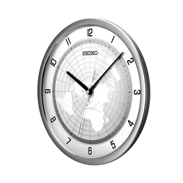 Seiko QXA814A Plastik Kasa Metalik Renkli 36.1 cm Çaplı Dünya Haritası Kadranlı Modern Sessiz Saniye Mekanizmalı Duvar Saati