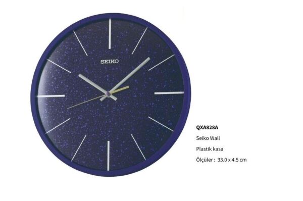 Seiko QXA828A Ahşap Kasa Lacivert Renkli 33 cm Çaplı Quartz Mekanizmalı Duvar Saati