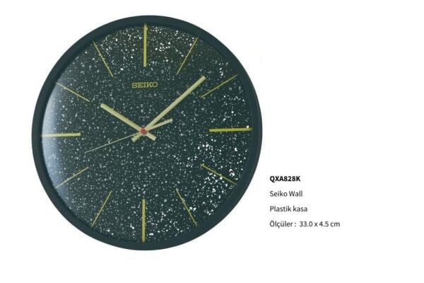 Seiko QXA828K Ahşap Kasa Siyah Renkli 33 cm Çaplı Quartz Mekanizmalı Duvar Saati
