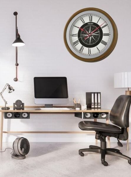 Seiko QXA844B Plastik Kasa Kahverengi Renkli 35 cm Çaplı Pusula Kadranlı Quartz Mekanizmalı Duvar Saati