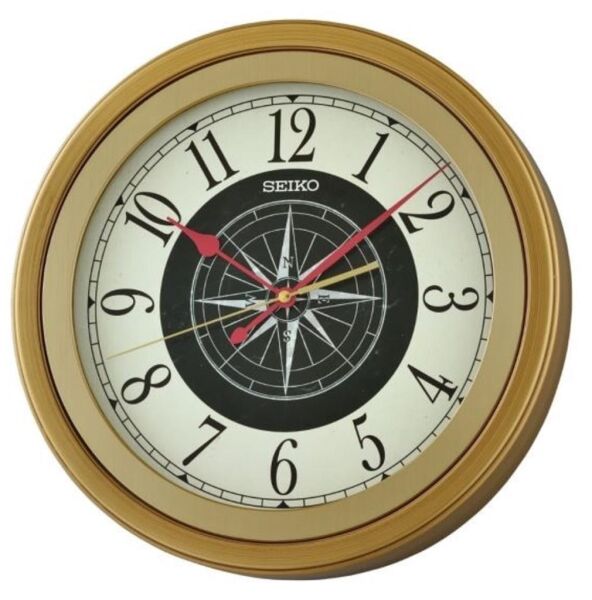 Seiko QXA844G Plastik Kasa Kahverengi Renkli 35 cm Çaplı Pusula Kadranlı Quartz Mekanizmalı Duvar Saati
