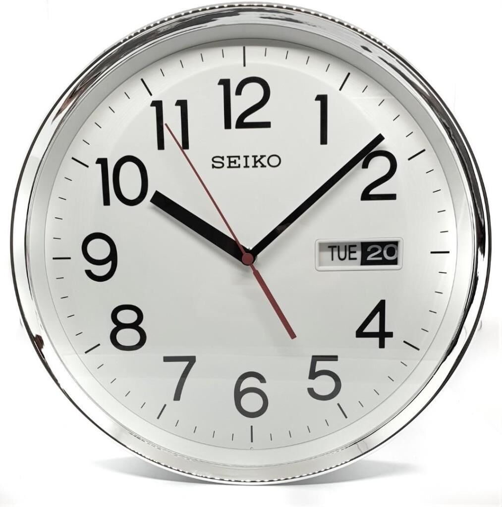 Seiko QXF104S Plastik Kasa Beyaz Renkli 30.3 Çaplı Takvimli Quartz Mekanizmalı Duvar Saati