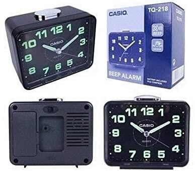 Casio TQ-218-1DF Siyah Ertelemeli Beep Alarmlı Fosforlu Masa Saati