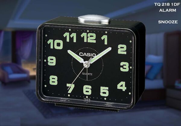 Casio TQ-218-1DF Siyah Ertelemeli Beep Alarmlı Fosforlu Masa Saati