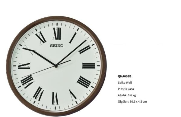 Seiko QHA009B Plastik Kasa Kahverengi Renkli 30,5 cm Çaplı Quartz Mekanizmalı Duvar Saati