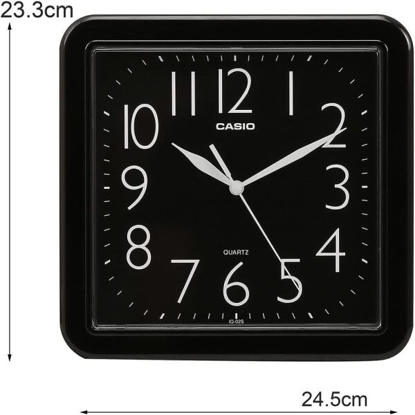 Casio IQ-06-1DF Plastik Kasa Siyah Renkli 24.5 x 23 cm Çaplı Modern Quartz Saniye Mekanizmalı Duvar Saati