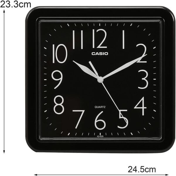 Casio IQ-06-1DF Plastik Kasa Siyah Renkli 24.5 x 23 cm Çaplı Modern Quartz Saniye Mekanizmalı Duvar Saati