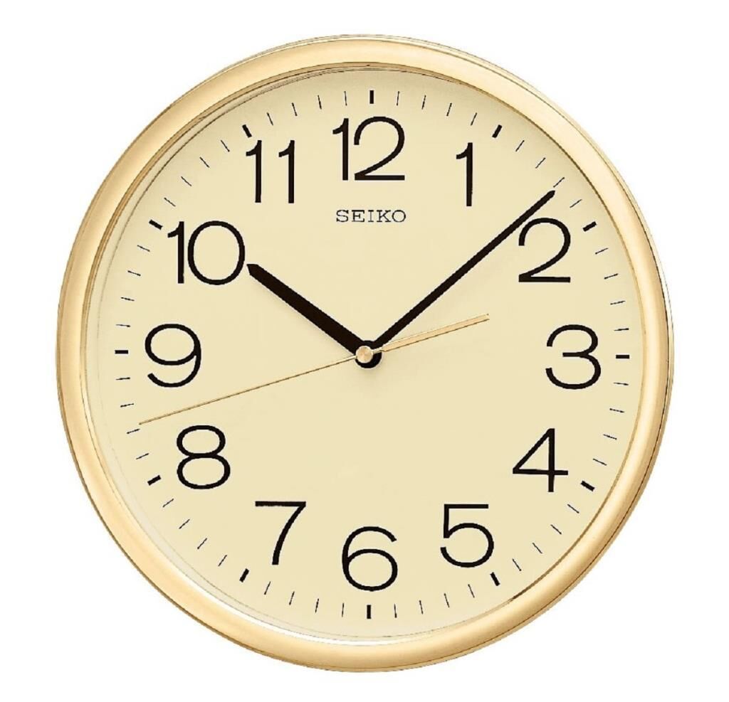 Seiko QXA014A Plastik Kasa Gold Renkli 31.1 cm Çaplı Modern Quartz Saniye Mekanizmalı Duvar Saati