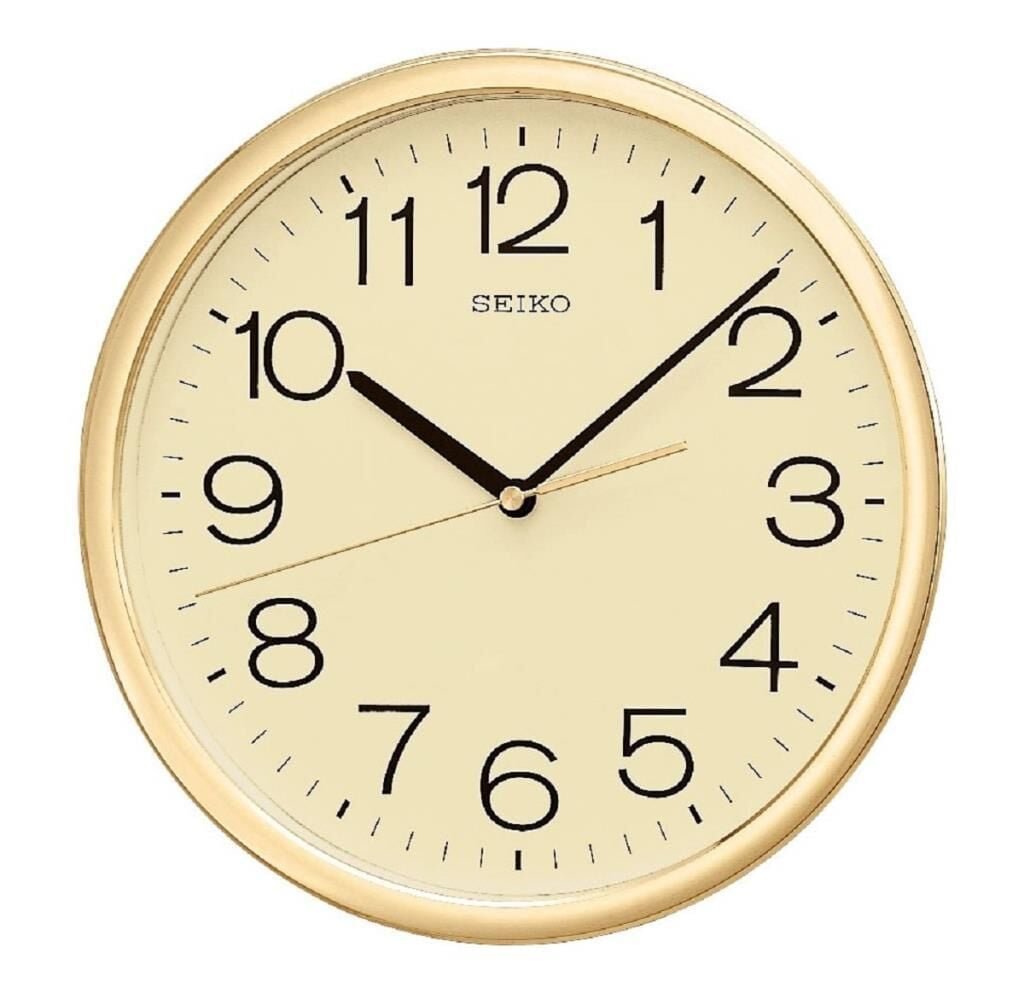 Seiko QXA014A Plastik Kasa Gold Renkli 31.1 cm Çaplı Modern Quartz Saniye Mekanizmalı Duvar Saati