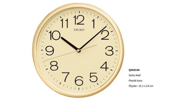 Seiko QXA014A Plastik Kasa Gold Renkli 31.1 cm Çaplı Modern Quartz Saniye Mekanizmalı Duvar Saati