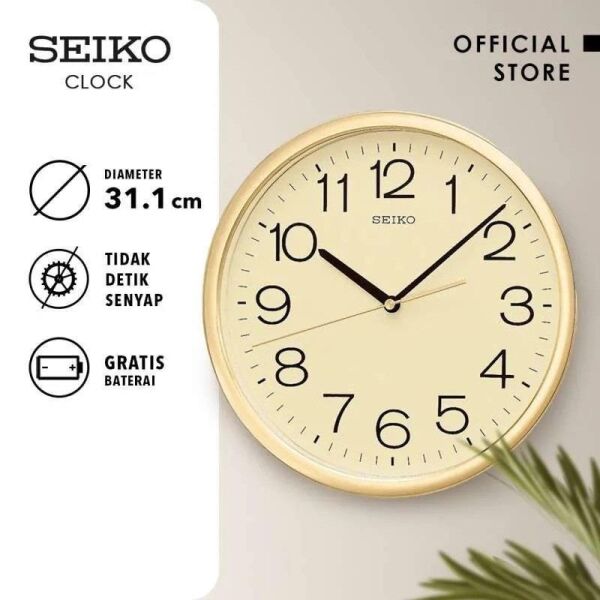 Seiko QXA014A Plastik Kasa Gold Renkli 31.1 cm Çaplı Modern Quartz Saniye Mekanizmalı Duvar Saati