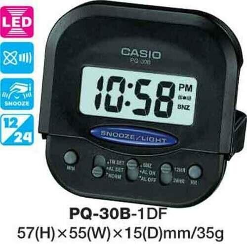 Casio PQ-30B-1DF Mini Seyahat Ertelemeli Beep Alarm Işıklı 12/24 Saat Dilimi Özellikli Masa Saati