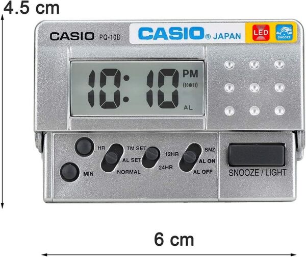Casio PQ-10D-8RDF Mini Seyahat Ertelemeli Beep Alarm Işıklı 12/24 Saat Dilimi Özellikli Masa Saati