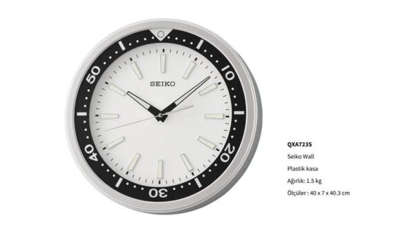 Seiko QXA723S Plastik Kasa Gri Renkli 40 cm Çaplı  LumiBrite Modern Sessiz Saniye Mekanizmalı Duvar Saati