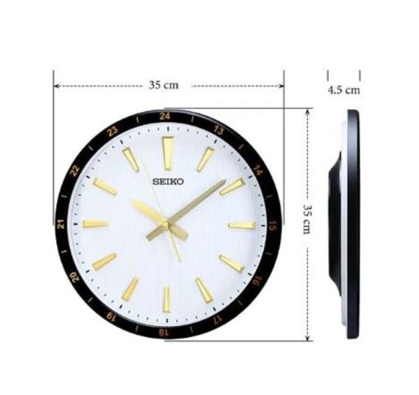 Seiko QXA802G Plastik Kasa Siyah Renkli 35 cm Çaplı 24 Saat Dilimli Modern Sessiz Saniye Mekanizmalı Duvar Saati
