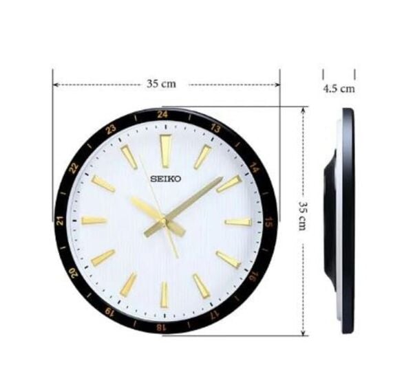 Seiko QXA802G Plastik Kasa Siyah Renkli 35 cm Çaplı 24 Saat Dilimli Modern Sessiz Saniye Mekanizmalı Duvar Saati