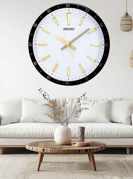 Seiko QXA802G Plastik Kasa Siyah Renkli 35 cm Çaplı 24 Saat Dilimli Modern Sessiz Saniye Mekanizmalı Duvar Saati