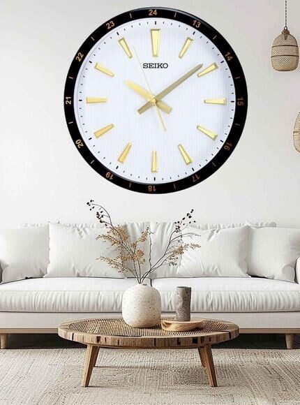 Seiko QXA802G Plastik Kasa Siyah Renkli 35 cm Çaplı 24 Saat Dilimli Modern Sessiz Saniye Mekanizmalı Duvar Saati