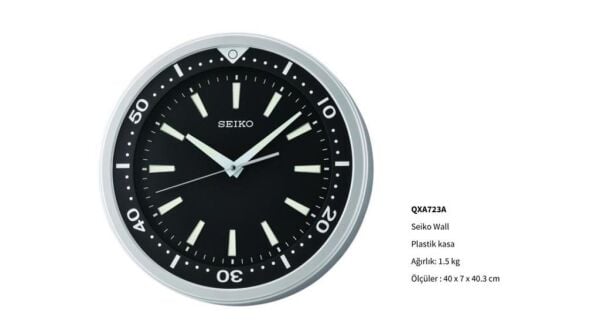 Seiko QXA723A Plastik Kasa Gri Renkli 40 cm Çaplı  LumiBrite Modern Sessiz Saniye Mekanizmalı Duvar Saati