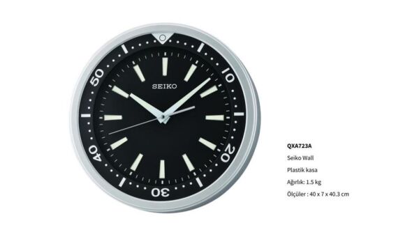 Seiko QXA723A Plastik Kasa Gri Renkli 40 cm Çaplı  LumiBrite Modern Sessiz Saniye Mekanizmalı Duvar Saati