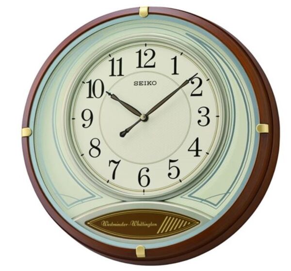 Seiko QXD215B ABS/Polikarbonat Kasa Kahverengi Renkli 36 cm Çaplı Çift Melodili Modern Sessiz Saniye Mekanizmalı Duvar Saati