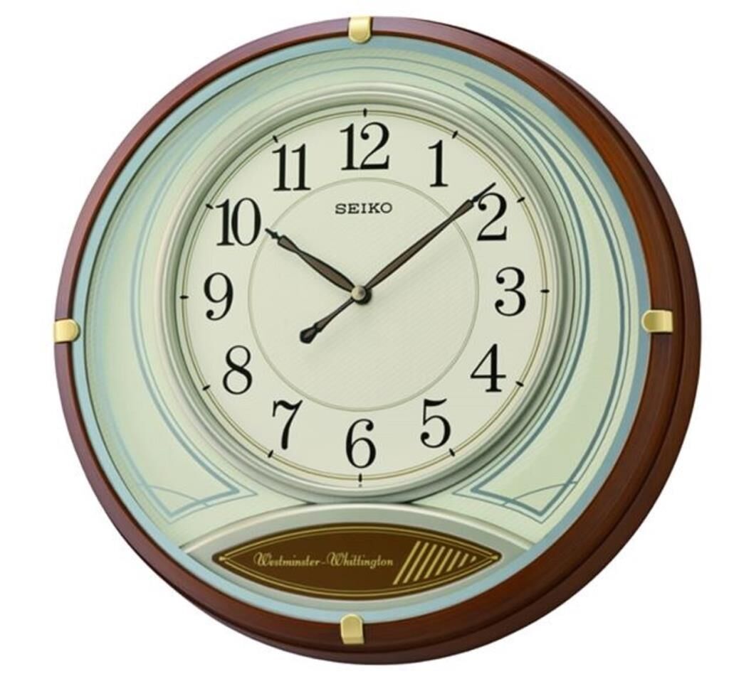 Seiko QXD215B Ahşap Kasa Kahverengi Renkli 36 cm Çaplı Çift Melodili Modern Sessiz Saniye Mekanizmalı Duvar Saati