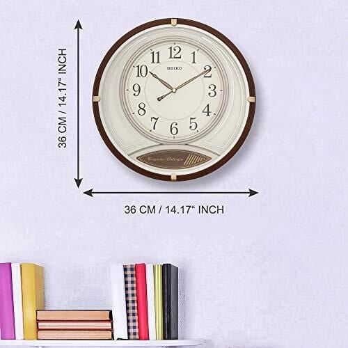 Seiko QXD215B Ahşap Kasa Kahverengi Renkli 36 cm Çaplı Çift Melodili Modern Sessiz Saniye Mekanizmalı Duvar Saati