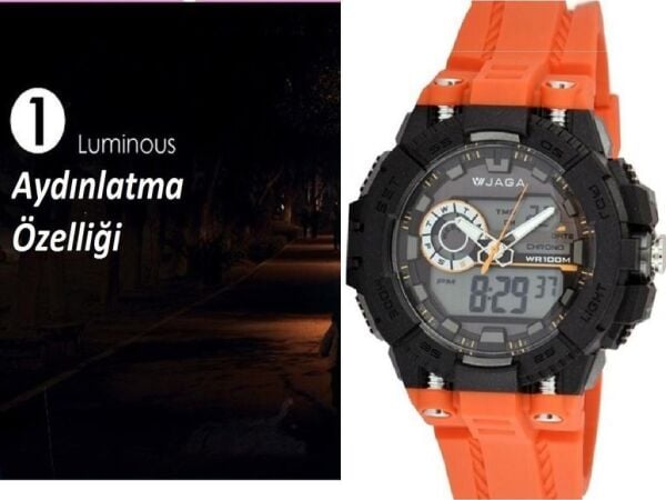 Jaga AD1189-OICA Alarm Kronometre Aydınlatmalı Genç Çift Kol Saati
