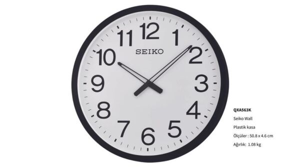 Seiko QXA563K Plastik Kasa Siyah Renkli 50.8 cm Çaplı Geniş Kadranlı Modern Sessiz Saniye Mekanizmalı Duvar Saati